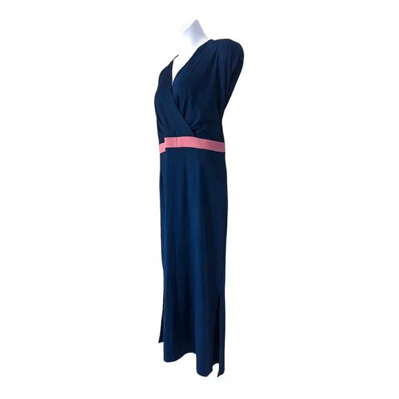 ❣️Ainsley Jersey Knit Navy Stretch Maxi Office Career Casual Stretchy Blue Dress - Picture 6 of 15